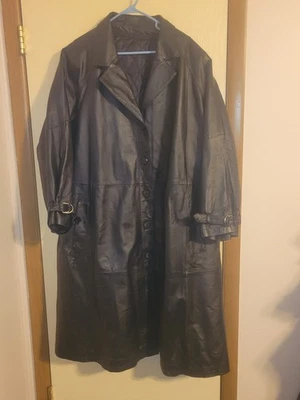 Vintage Veranesi Leather Jacket Women 24W Insulated Goth Trench COAT Buckles  - Image 1 of 4