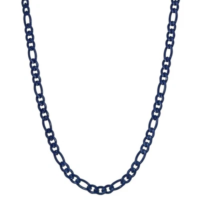 Collar de cadena Figaro de acero inoxidable recubierto de acrílico azul de 6 mm para hombre - 24 pulgadas Foto 1 de 4