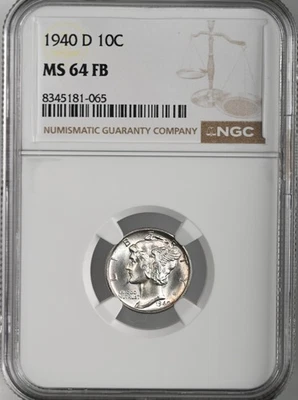 1940-D  10C  MERCURY SILVER DIME  "FULL BANDS"  NGC MS64 FB #8345181-065 -TONING - Image 1 of 4