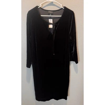 NWT Lane Bryant Women's 3/4 Sleeve Velvet Tie Front Dress Black Size 18 - Image 1 of 4