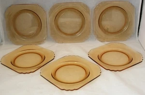 Vintage 1930s Fostoria Mayfair Amber Depression Glass 7" Square Plates Set of 6 - Picture 1 of 8
