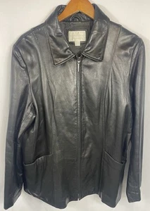 Worthington Genuine Lambskin Full Zip Black Leather Jacket Women's 1X - Picture 1 of 13