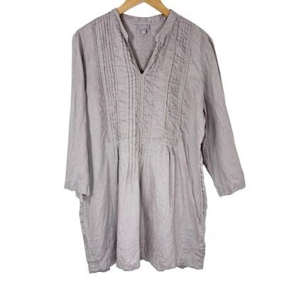 J Jill Womens Linen Tunic Top Size XL Pintuck 3/4 Sleeve Boho Lagenlook Coastal - Image 1 of 4