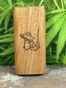Smoking Shroom Canary Wood Slide Top Dugout With One Hitter, Poker, Extra Spring - Picture 1 of 7