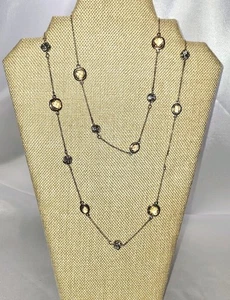 Stella+Dot Goldtone 32" Necklace W/Pave Rhinestone Globes+Citrine Colored Stones - Picture 1 of 8
