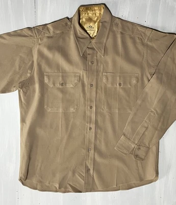 复古 20 世纪 40 年代美国军事二战 Kahki 羊毛 KALAN 制服衬衫 尺寸 46 — 第 1/4 张图片