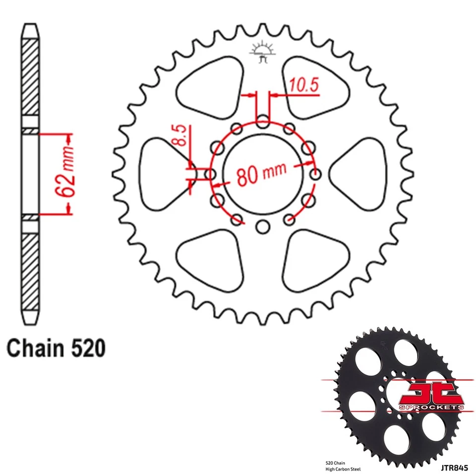 Piñones JT Piñón Trasero Acero Paso 520 47 Dientes Yamaha SRX 250 (1987) Foto 1 de 2