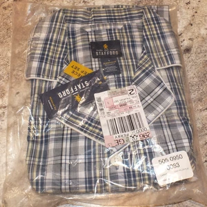 Stafford 2 Piece L Sleep Set Pajama Comfort Fit New With Tag Grey Blue Plaid - Picture 1 of 4