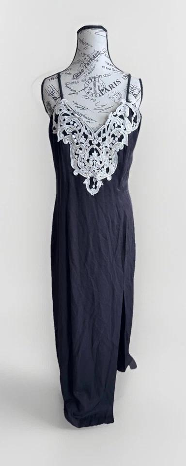 Maxi Vestido Vintage Años 80 Jessica McClintock Lentejuelas Cuentas Encaje para Mujer 13/14” Foto 1 de 4