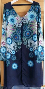 Desigual Tunika Longbluse Kleid Mandala Blumen Druckshirt Gr.38 Blau Mehrfarbig - Bild 1 von 11