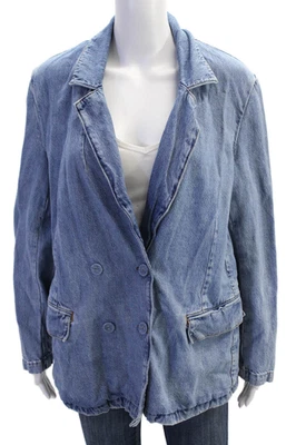 Zara Womens Long Sleeve Double Breasted Denim Blazer Jacket Blue Size Large - Image 1 of 4