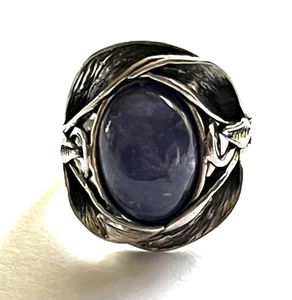OR PAZ STERLING SILVER 925 TANZANITE LEAVES ELONGATED RING SZ 7 ISRAEL PZ - Picture 1 of 8