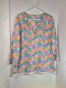 Talbots Damen Tropical Tunika Top/Strand/Schwimmen Cover-Up mit Quasten Gr. L - Bild 1 von 12