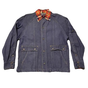 Vintage Valley Co Shirt Jacket Sz L Blue Denim Jean Chore Coat 90s Farmer Work - Picture 1 of 18