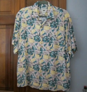 Original Island Sport Short Sleeve Hawaiian Button Shirt Mens Medium Tan Floral - Picture 1 of 5