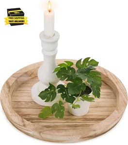 Rustic Wooden Serving Tray: round Wood Decorative Tray Rustic Centerpiece Candle - Picture 1 of 7