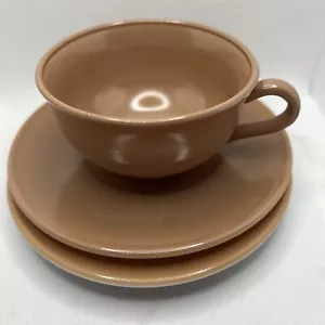 1940 Hazel Atlas Latte Beige Colored Milk Glass Tea Coffee Cup & Saucer Vintage - Picture 1 of 5
