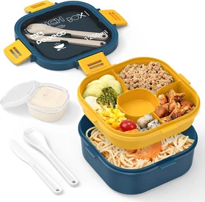 All-In-One Salad Container - Large Salad Bowl, Bento Box Tray, Leak-Proof Sauce - Picture 1 of 12