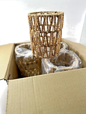 NEW SET OF 4 Woven Chandelier Shades Wicker Lamp Pendant Light Shades 4.5"x6" - Image 1 of 4