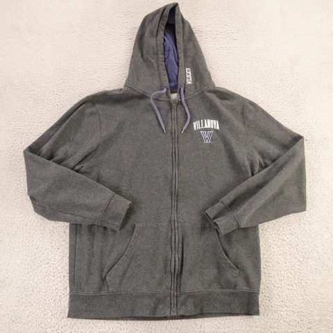 Villanova Wildcats Hoodie Mens Extra Large Gray Cotton Colosseum Full Zip Logo Cover