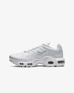 Nike Air Max Plus GS boys girls triple White Metallic Silver CW7044 100 4y-7y