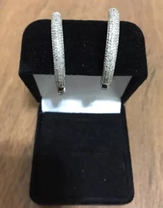 1.50 CW Diamond Cluster Oval Hoop Earrings 14KT White Gold Beautiful Ladies - Picture 1 of 11