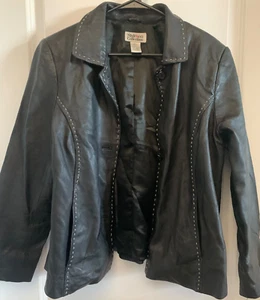 Style & Co. Collections Soft Black Leather 3-Button Closure Moto Jacket-Size L - Picture 1 of 8