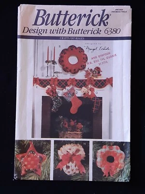 BUTTERICK PATTERN - 6380 CHRISTMAS CRAFT WREATH STOCKING SWAG TREE SKIRT UNCUT - Image 1 of 2