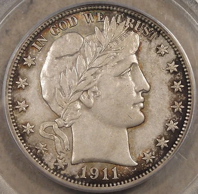 1911-S Barber Half Dollar 50c PCGS Certified AU55 CAC Very Tough Grade - Image 1 of 4