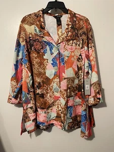 Ali Miles Women's 1X Art Wear Button Up Tunic 3/4 Sleeve Stunning Color Top New - Picture 1 of 4