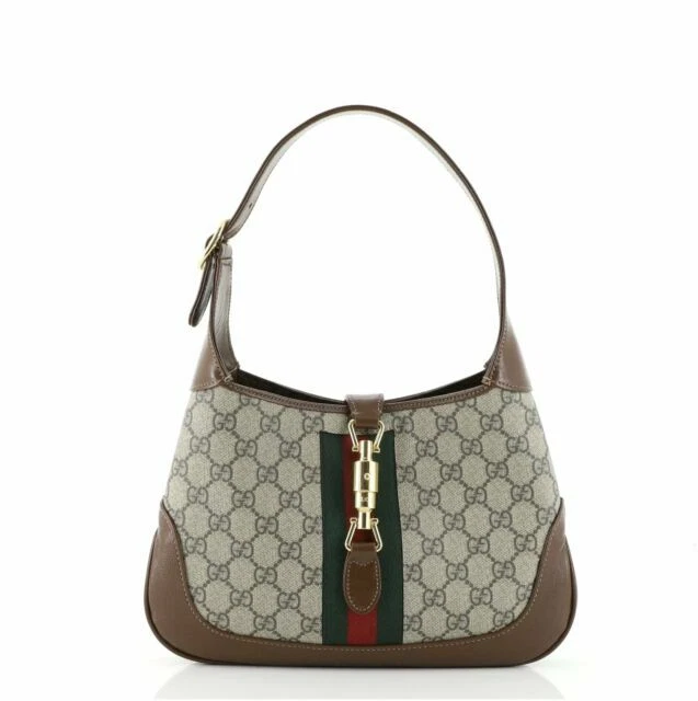 Gucci Jackie 1961 GG Web Shoulder Bag Small Beige/Ebony Canvas/Leather/Suede
