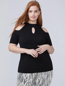 Lane Bryant Womens Cold Shoulder Top Choker Blouse Black Plus 22/24 26/28 NWT - Picture 1 of 3