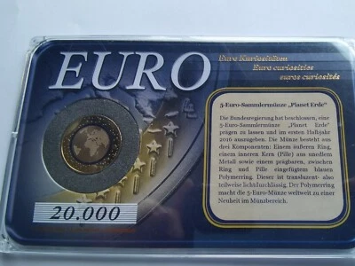Blauer Planet Erde 2016 J 5 Euro Sammlermünze Polymerring blau Stempelglanz SLAB - Bild 1 von 4