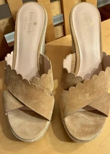 Kate Spade Womens Size 11 Tegan Light Tan Suede Espadrille Wedge Sandal CLEAN! - Picture 1 of 9