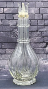 Vtg Fait Main 4 Chamber Divided Clear Glass Liquor Decanter Bottle 4 Stoppers - Picture 1 of 4