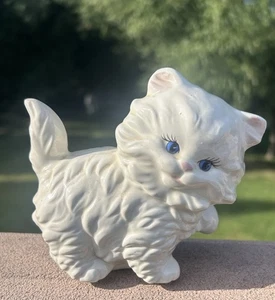 Statuina gattino persiano bianco ceramica vintage zampa metà secolo - Foto 1 di 8