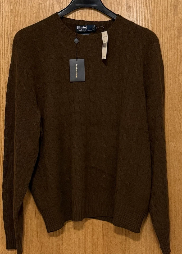 Suéter Polo Ralph Lauren 100% Cachemira Cable Marrón $397 NUEVO CON ETIQUETAS TALLA XXL Foto 1 de 4
