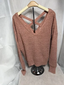 Suéter tejido suelto E&M rojo jaspeado cuello en V X espalda talla M - Imagen 1 de 3