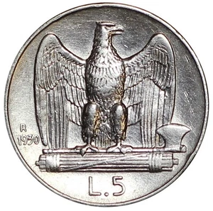 1930 REGNO D'ITALIA MONETA LIRE 5 AQUILOTTO VITT. EM. III ARGENTO MF131219 - Imagen 1 de 2
