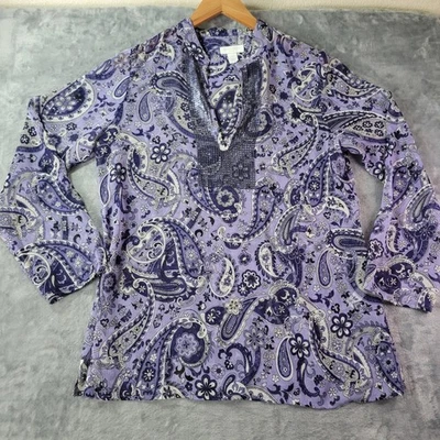 Blusa Top Charter Club Petite Púrpura Paisley Lentejuelas Talla 12P Manga Campana Foto 1 de 4