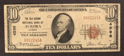 Ch. 4596 Series 1929 $10 Ty. I The Old Second National Bank of Aurora Illinois - Image 1 of 3