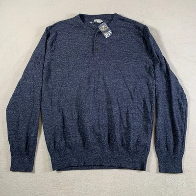 J Crew Sweater Mens M (Tag L Fits M) Blue Cotton Silk Donegal Tweed Henley AZ956 - Image 1 of 4