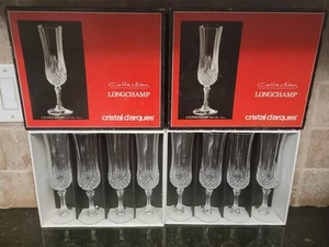 Set Of 8 LONGCHAMP CRISTAL D' ARQUES Champagne Flutes Crystal FRANCE Open Box - Picture 1 of 7