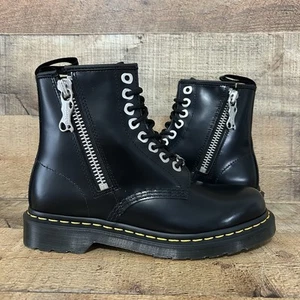 Dr. Doc Martens 1460 Zip Boots Womens Size 8 Black Leather Dual Zip Lace-Up NEW - Picture 1 of 12