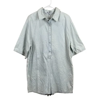 Romper novo com etiquetas ZARA tamanho grande fluido azul claro colarinho botão tamanho médio - Imagem 1 de 4