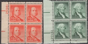 SC# 1030-31 - ½¢ & 1¢ - 1954-61 - Liberty Series - Mint NH Plate Blocks - Picture 1 of 1