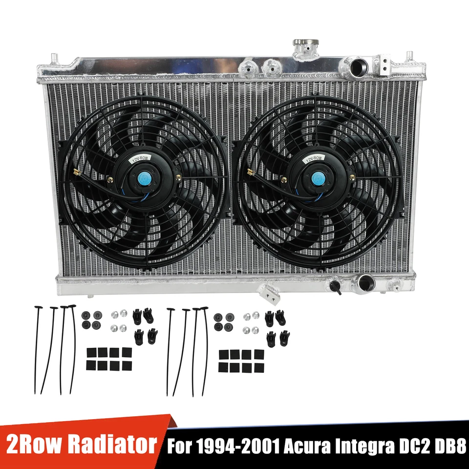 2 Row Aluminum Radiator + 2X12" Slim Fan For 1994-2001 Acura Integra DC2 DB MT — 第 1/4 张图片