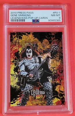 KISS Gene Simmons CARD GRADED PSA NM MINT 8 pop 1 LEGEND POP UP 2010 PRESS PASS - Image 1 of 2