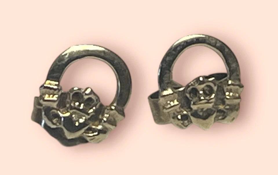 Real Solid 14K Yellow Gold Polished Claddagh Irish Celtic Symbol Post Earrings - Image 1 of 4