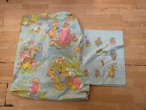 VTG BEATRIX POTTER Characters Twin Fitted Sheet & Pillowcase Wamsutta Blue PETER - Picture 1 of 4